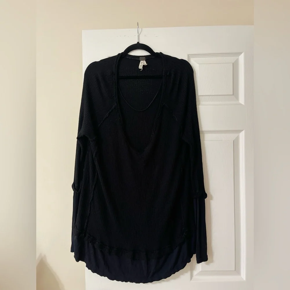 Free People Laguna Black Thermal Long Sleeve Top